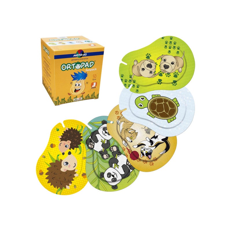 Ortopad Bamboo Fun Pack Eye Patches 50Box Junior Size 02 yrs Hedgehog Pack